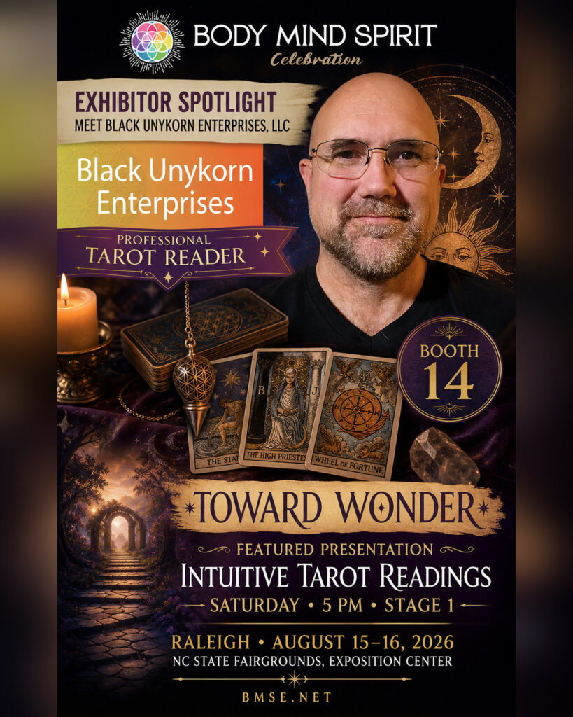 Philip Young, tarot reader, at Booth 14 at the Body Mind Spirit Expo in Raleigh NC